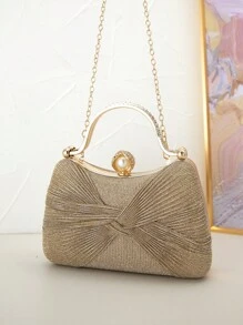 蝴蝶结、优雅、浪漫、水晶装饰手拿包适合晚会和婚礼，可以手提或挎在肩上，与新年服装完美搭配，婚礼必备物品，与毕业礼服、舞会礼服完美搭配 - 金色 - 查看 2