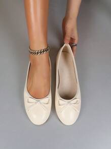 Bailarinas, Nuevo Llegado, Primavera/Verano/Otoño, De Bajo Empeine Versátiles, Suela Suave, Cómodas, Ligeras, Tacón Bajo, Lazo, Zapatos, Elegantes, Apropiadas para Trabajo, Exterior, Marrón