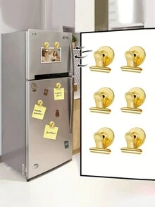 1/4/10pcs Round Fridge Magnets For Refrigerator, DIY Photo Holders, Memo Chalkboard Whiteboard Sticker - Gold - View 3