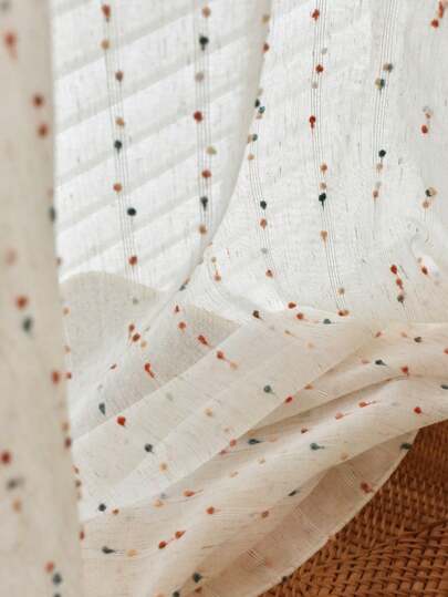 1 pieza Cortina translúcida con diseño de lunares de arcoíris con lazos para habitación de niños, habitación de princesa, sala de estar, dormitorio, balcón, ventana de bahía, divisor; excluye barra romana y guías