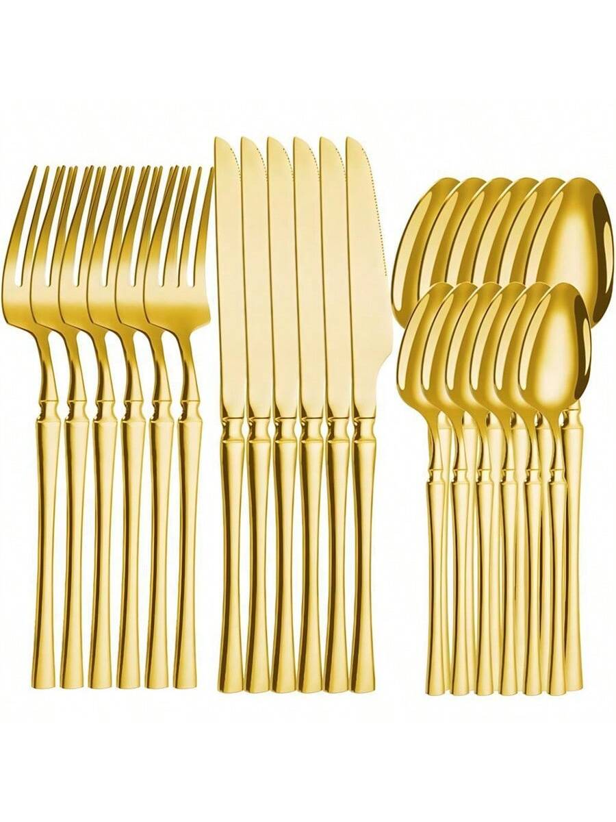 [OFERTA] Talheres Aço Inox Premium 24 Peças Dourado ⭐