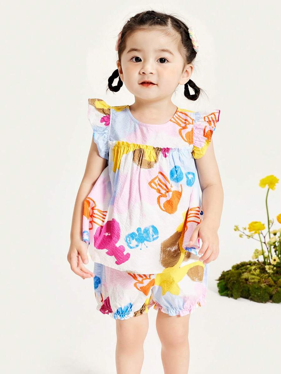 mini bala Conjunto de chaleco y pantalones cortos, conjunto de 2 piezas para niñas pequeñas, conjunto de manga corta dulce para el verano para niños
