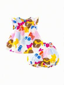 mini bala Conjunto de chaleco y pantalones cortos, conjunto de 2 piezas para niñas pequeñas, conjunto de manga corta dulce para el verano para niños