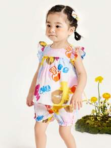 mini bala Conjunto de chaleco y pantalones cortos, conjunto de 2 piezas para niñas pequeñas, conjunto de manga corta dulce para el verano para niños