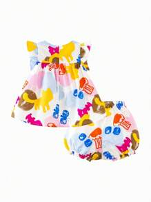 mini bala Conjunto de chaleco y pantalones cortos, conjunto de 2 piezas para niñas pequeñas, conjunto de manga corta dulce para el verano para niños