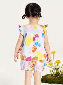 mini bala Conjunto de chaleco y pantalones cortos, conjunto de 2 piezas para niñas pequeñas, conjunto de manga corta dulce para el verano para niños