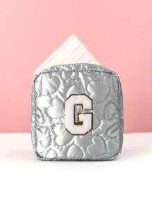 1 件 A-Z 首字母毛巾刺绣女士卫生巾收纳袋，可爱便携式化妆品收纳袋，大容量防水心形设计，化妆旅行包，零钱包，女孩钱包，- 适合月经期间的女孩！小巧便携，满足日常旅行的收纳需求，送给旅行爱好者的好礼物，送给家人的礼物，26 个不同字母供您选择化妆包化妆包化妆品收纳袋化妆品收纳盒化妆品收纳袋化妆包 - 銀色 - 查看 14