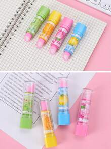 1 Set Cartoon Lipstick Shaped Fruit Erasers For Children, Creative Stationery, Realistic Lipstick Erasers,Back To School