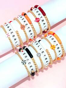 Bộ vòng tay hạt đá Hematite bóng chày bóng mềm bóng rổ bóng bầu dục bóng chuyền bóng đá Bộ vòng tay hạt đá ngày thi đấu thể thao - Nhiều màu - Xem 12