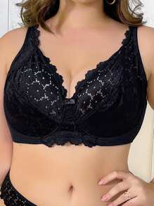Áo ngực ren gợi cảm dành cho nữ cỡ lớn, đồ lót mỏng - màu đen - Xem 2