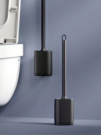 1 pieza Cepillo de inodoro de silicona con mango largo desmontable, cabezal de cepillo de material TPR transpirable, diseño a prueba de fugas, cerdas suaves, secado rápido, cepillo de limpieza del hogar, decoración de baño, decoración de otoño