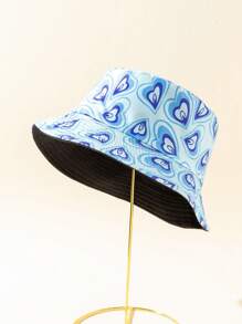 1pc Women's Y2K Heart Printed Reversible Bucket Hat, Perfect For Spring And Summer Outfits - Multicolor - View 14