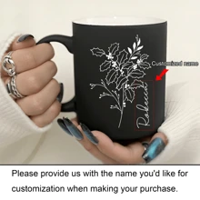 1入組11安士生日月花紋咖啡杯，黑陶瓷牛奶杯咖啡杯，節日禮品，家庭，同事，領導，妻子，姐妹，有趣的禮物，獨特的情人節禮物 - 黑色 - 查看 12