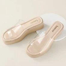 Soft Memory Foam Padded Platform Wedges Sandals - Womens Backless Slip On Platform Slides - Comfy Square Open Toe Mules Nude Clear White Black Platform Sandals Summer Casual Flatform Platform Wedge Slides For Women - Clear - View 1