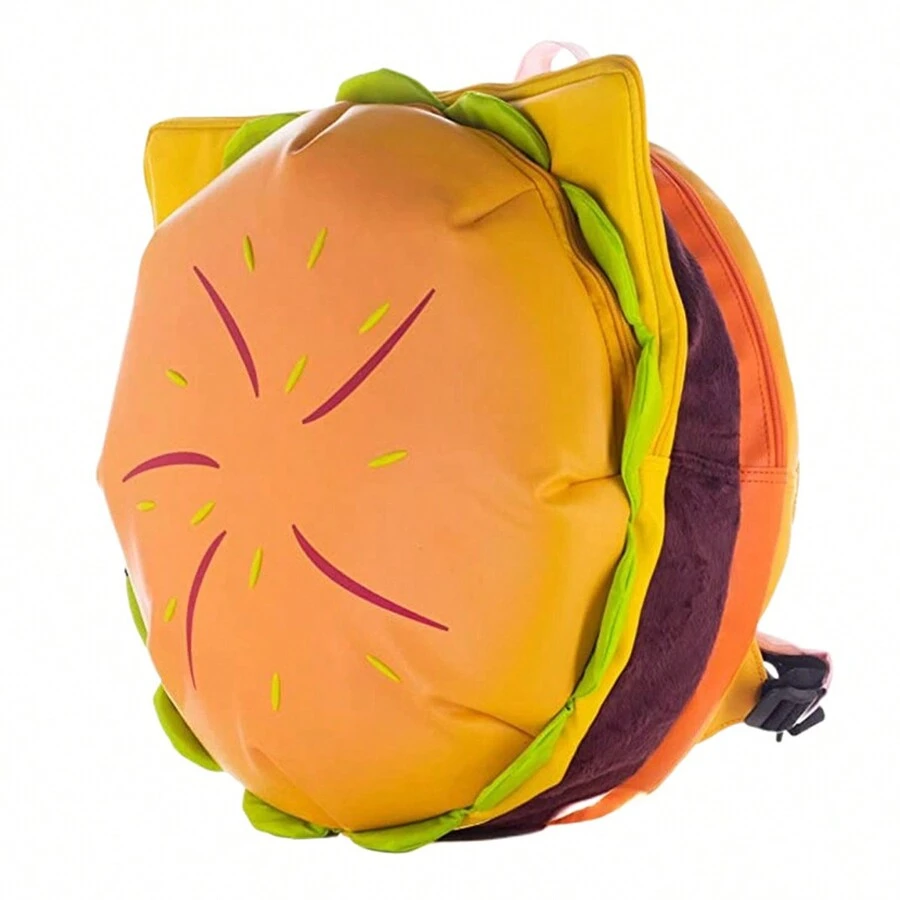 Mochila de hamburguesa de gran capacidad - Diversión con diseño de dibujos animados, forma creativa redonda, mochila versátil para la escuela y el día a día - Perfecta para estudiantes, accesorio moderno - Amarillo - Ver 1