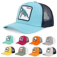 1pc Men's Fashion Color Block Ocean Animal Baseball Cap, Summer Outdoor Sun Hat, Unique Half Mesh Trucker Cap, Baseball Cap, Suitable For Everyday Wear - Embroidery - View 1
