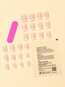 Un conjunto de manicura con 24 uñas cortas +1 gelatina de gel +1 archivo es adecuado para todas las chicas - Multicolor - Ver 2