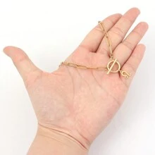 1入時尚黃道十二宮吊墜不銹鋼套環紙夾鍊女士項鍊 - 金黃色 - 查看 3