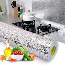 3m/5m Self-Adhesive Aluminum Foil Wall Sticker For Kitchen Stove In Gold/Silver Color, Oil/Water/Moisture/Dirt/Fire Resistant High Temperature Anti-Oil Splash Board Wallpaper, Can Be Cut For Wall Protection Film, Suitable For Drawer/Cabinet Doors And Tabletop Refurbishment