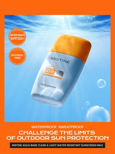 MISTINE Protector solar SPF 50+ resistente al agua y al sudor, loción solar de acabado mate, apta para todo tipo de pieles, ligera y no grasa, tamaño de viaje de 40ml