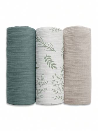 GLLQUEN BABY 3 包男女通用有机平纹细布襁褓毯，新生儿接收毯，大号 40 X 38 英寸，柔软透气平纹细布婴儿襁褓，适合男孩和女孩