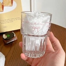 1 件夏季母亲节玻璃咖啡杯时尚风格透明粉色蝴蝶结牛奶早餐冷饮玻璃杯可重复使用 Y2k 茶水杯适合女士女孩母亲节礼物 - 彩色 - 查看 7