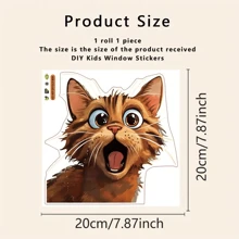 1pc Cute Brown Cat Window Sticker, Transparent & Opaque White Background With Open Mouth Yellow Cat Window Decoration Sticker, No Adhesive Residue & Fading, High-End Animal Sticker., Stickers, Wall Decal, Vinyl Decal For Home Decorations, Spring Decoration Items Refresh Your Home, Festival Decoration Stickers Gifts Birthday Graduation