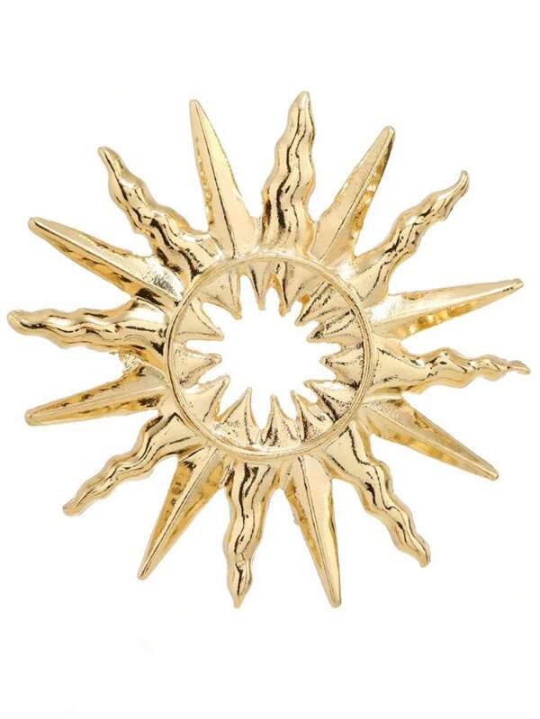 بروش من المعدن بتصميم متقن بشكل شمس ذهبية مفرغة للمرأة الخلاقة، إكسسوار تناسب البدلة والسترة