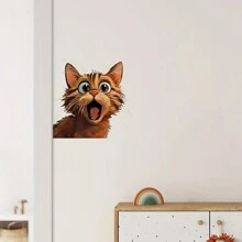 1pc Cute Brown Cat Window Sticker, Transparent & Opaque White Background With Open Mouth Yellow Cat Window Decoration Sticker, No Adhesive Residue & Fading, High-End Animal Sticker., Stickers, Wall Decal, Vinyl Decal For Home Decorations, Spring Decoration Items Refresh Your Home, Festival Decoration Stickers Gifts Birthday Graduation