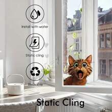 1pc Cute Brown Cat Window Sticker, Transparent & Opaque White Background With Open Mouth Yellow Cat Window Decoration Sticker, No Adhesive Residue & Fading, High-End Animal Sticker., Stickers, Wall Decal, Vinyl Decal For Home Decorations, Spring Decoration Items Refresh Your Home, Festival Decoration Stickers Gifts Birthday Graduation