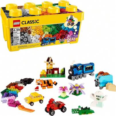 LEGO Caja de ladrillos creativa mediana clásica 10696 Juego de juguetes de construcción - Con almacenamiento, incluye tren, automóvil y una figura de tigre, y juego para niños, niños y niñas de 4 a 99 años