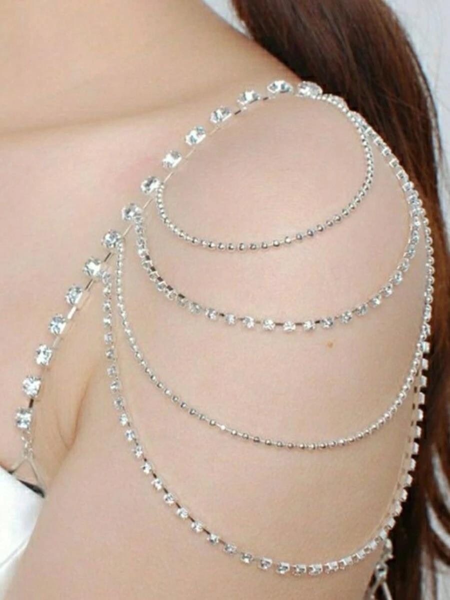 One Elegant Bride Wedding Rhinestone Shoulder Chain Dress Accessory - Silver - View 1