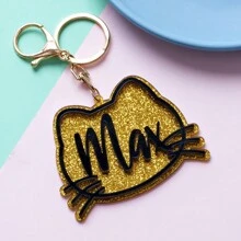 客製化可愛貓頭元素設計鑰匙扣，紀念生日禮物，驚喜禮物，寵物貓名紀念禮物，學校用品老師禮物返校學生禮物，老師配件 - 紫色 - 查看 8