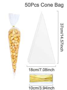 50 piezas de bolsas triangulares transparentes de primera calidad - portadores de celofán para manualidades y golosinas para fiestas, bodas, cumpleaños y días festivos - cristalinas, duraderas y elegantes - transparente - Ver 7