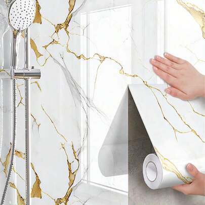 1 卷防水墙贴适用于浴室卫生间淋浴房，可移除防潮大理石图案壁纸适用于墙壁和地板翻新，翻新贴纸撕掉墙板，墙纸，壁纸，春季装饰物品刷新你的家，拉玛装饰贴纸房间装饰家居装饰墙壁装饰浴室装饰卧室装饰房间装饰用品客厅装饰房屋装饰家居装饰客厅