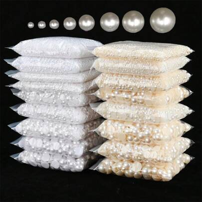 10-1000 piezas Cuentas acrílicas de perla falsa sin agujero de 1,5-20mm para decoración de arte de uñas, vestidos, jarrones, maquillaje, bodas y fiestas