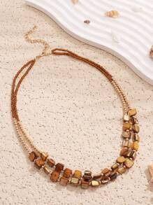 BOCAR 1pc Bohemian Natural Stone & Shell Double Layered Necklace - multi-layered necklace - View 12