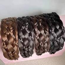 1 pieza Diadema talla grande ancha nueva, Aro para el cabello trenzado de 6 hebras grueso, Diadema con trenza de espiga todo en uno, Gran regalo - Lino Marrón - Ver 6