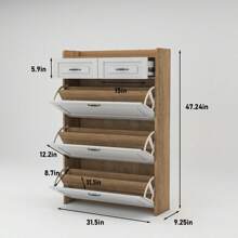 VERYKE Entrance Shoe Cabinet, 3 Door 2 Drawer Narrow Shoe Cabinet, Wooden Entrance Shoe Cabinet, White Flip Up Shoe Rack For Hallways, Apartments - 棕色 - 查看 3