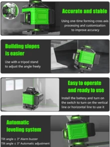 4D激光水平儀12/16線360水平垂直十字自動平衡激光水平儀，最佳可充電綠光束測量工具 - 綠光8線 - 查看 6