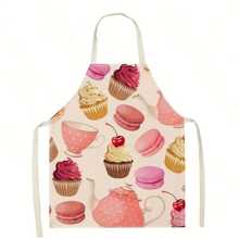 1 pieza delantal de cocina 3D impreso con diseño de pastel postre y café para mujer, delantal de limpieza - Multicolor - Ver 7