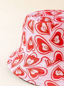 1pc Women's Y2K Heart Printed Reversible Bucket Hat, Perfect For Spring And Summer Outfits - Multicolor - View 9