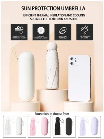 1PC Capsule Sun Umbrella For Women, Dual-Purpose Sun Protection, UV Protection, Sunshade, Compact, Portable Pocket Mini Umbrella, Sunny Or Rainy Day, FIVe Folding Umbrella, Sun Protection Umbrella And Rain Protection Umbrella, INS Umbrella