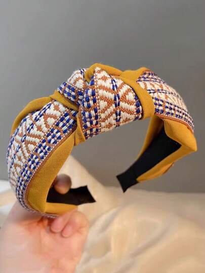 1条女士优雅刺绣打结发箍，直径5.51英寸，宽边设计，适合日常通勤、节日、送礼、发饰、发带、发箍头饰