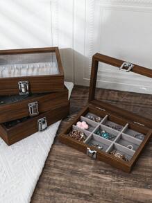 1 Peça Caixa de Armazenamento de Joias de Madeira Pequena com Estilo Chinês Vintage, Tampa de Vidro e Proteção Contra Poeira, para Organizar Colares, Pulseiras, Anéis e Outras Joias, Perfeita como Presente para Namorada ou Esposa no Dia dos Namorados, de Volta às Aulas