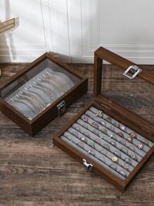 1 Peça Caixa de Armazenamento de Joias de Madeira Pequena com Estilo Chinês Vintage, Tampa de Vidro e Proteção Contra Poeira, para Organizar Colares, Pulseiras, Anéis e Outras Joias, Perfeita como Presente para Namorada ou Esposa no Dia dos Namorados, de Volta às Aulas