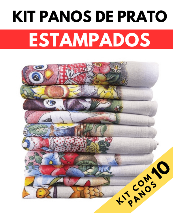 Kit 10 Panos de Prato Estampados Ótimo Tamanho 60x32cm Preço Atacado para Revenda Bainha 100% Algodão