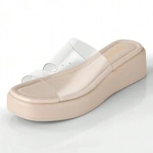 Soft Memory Foam Padded Platform Wedges Sandals - Womens Backless Slip On Platform Slides - Comfy Square Open Toe Mules Nude Clear White Black Platform Sandals Summer Casual Flatform Platform Wedge Slides For Women - Clear - View 2