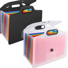 1pc/2pcs White Expandable Folder With 13 Pockets And Handle For Office Documents, A4 Size Plastic Accordion File Folder Back To School,Back To School,School Supplies - White - View 10