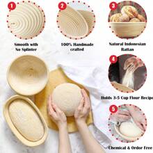 Natural Rattan Oval Bread Proofing Basket, Handmade Wicker Dough Fermentation Bowl, European Style Bread Baking Tool, Kitchen Accessories - Oval - View 2